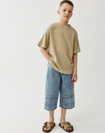 Удлиненные джинсовые шорты с декоративными швами для мальчиков детям