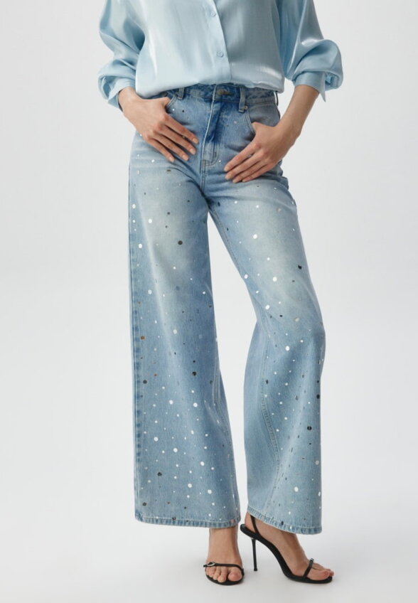 Джинсы WIDE LEG с зеркальным декором