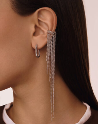 Акцентный кафф из серебра с длинными цепочками MIESTILO  MIE женщинам