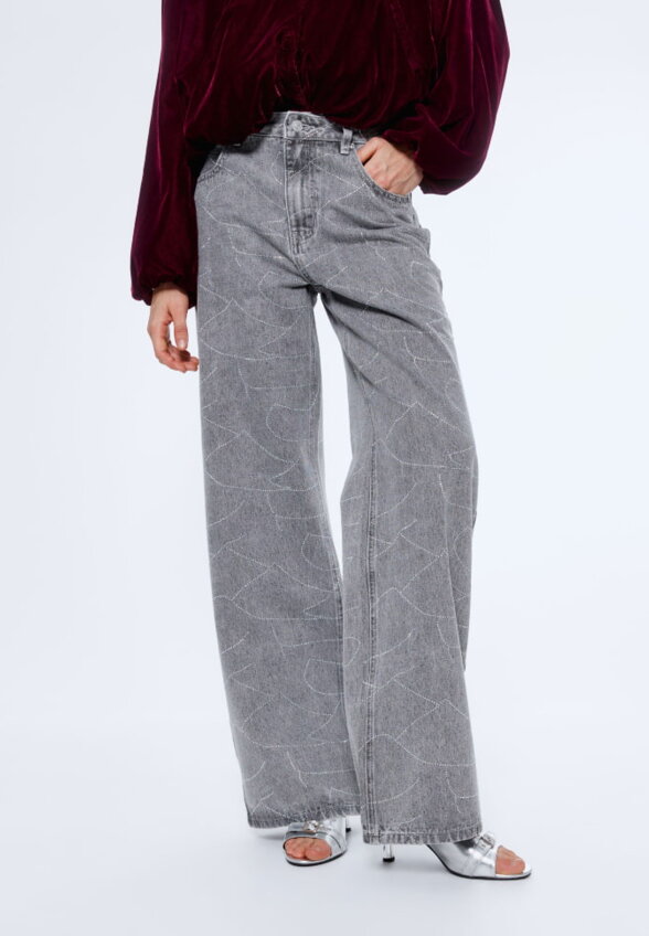 Джинсы WIDE LEG с узором из страз