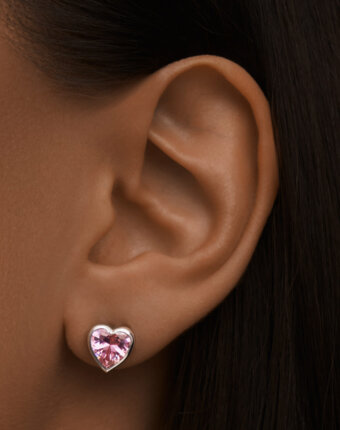 Серебряные серьги-пусеты ЛЮБОВЬ с розовым сердцем MIE женщинам