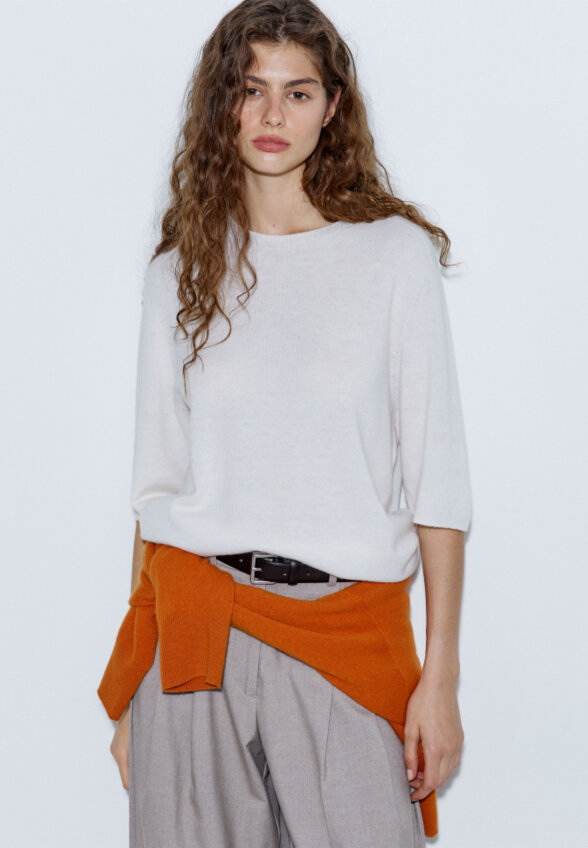 Вязаная футболка из шерсти мериноса премиум качества