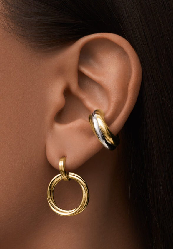 Серебряный перекрестный кафф биколор MIE