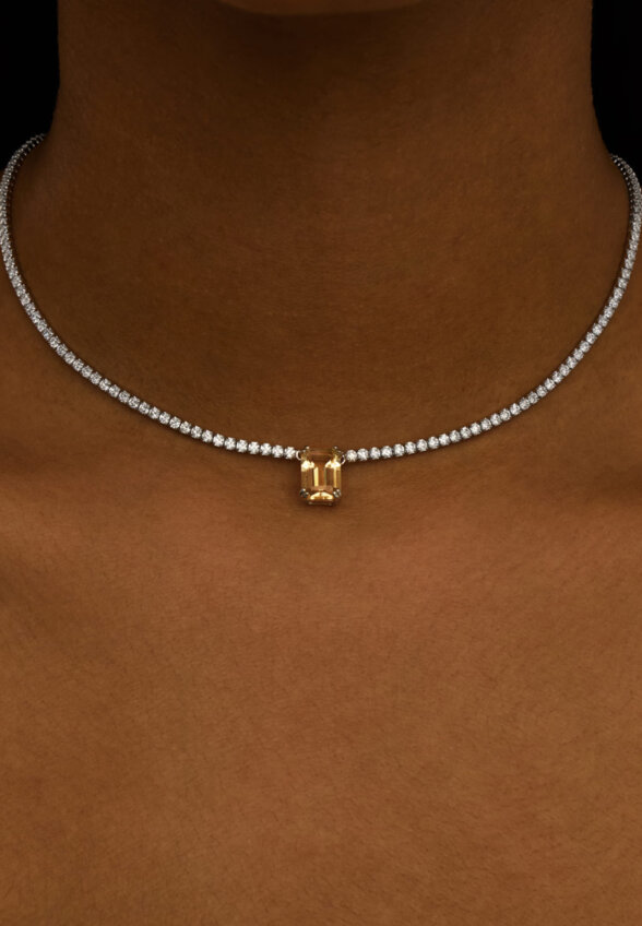 Теннисное серебряное колье ЭЙФОРИЯ с цитрином MIE