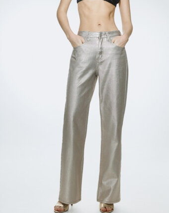 Джинсы Wide Leg с эффектом металлик женщинам