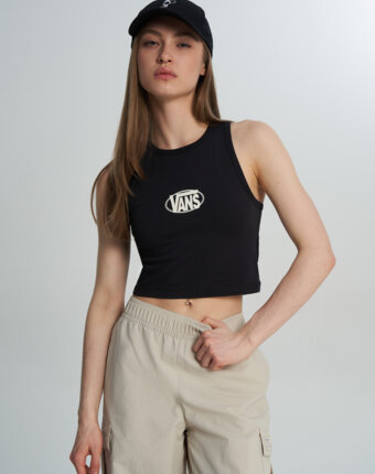 Майка женская Vans Oval Logo Tank, Черный женщинам