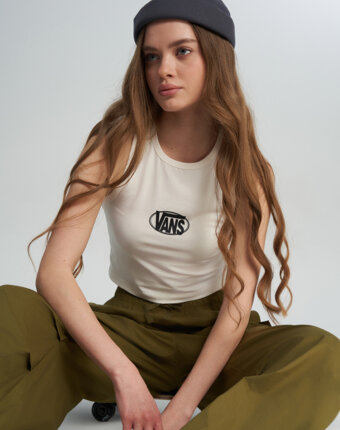 Майка женская Vans Oval Logo Tank, Бежевый женщинам