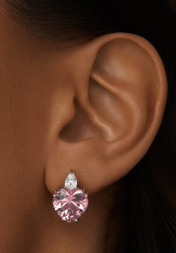 Серебряные серьги-пусеты ЛЮБОВЬ с розовым сердцем MIE