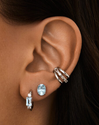 Серебряные серьги-кольца ЧИСТОТА с небесно-голубым топазом MIE женщинам