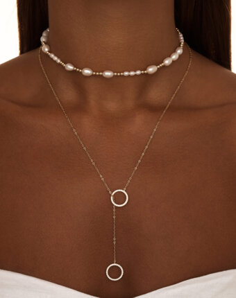 Позолоченное колье-галстук регулируемый из серебра с кругами MIE женщинам