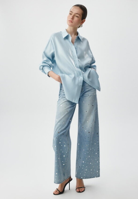 Джинсы WIDE LEG с зеркальным декором