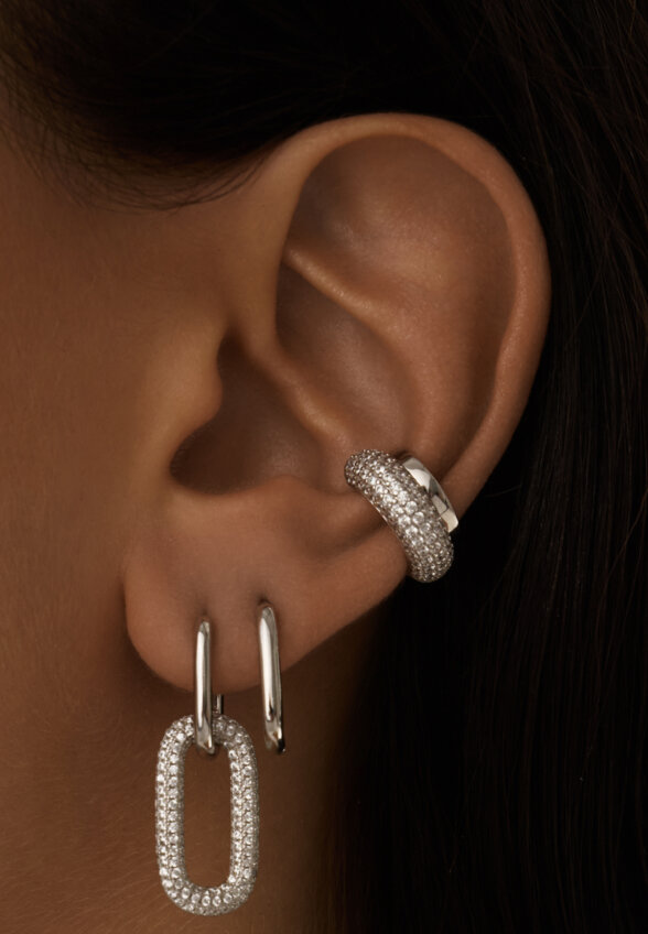 Серьги-трансформеры двухсторонние с фианитами серебряные MIE