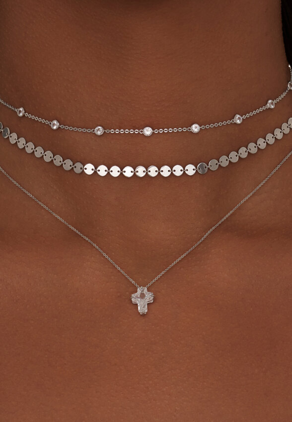 Серебряное колье Крест с фианитом MIE