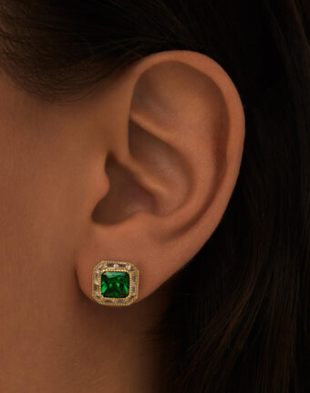 Серебряные серьги-пусеты с зеленым фианитом в покрытии желтое золото MIE женщинам