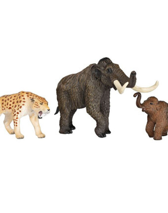 Набор фигурок доисторических животных KONIK мамонт, мамонтенок, смилодон детям