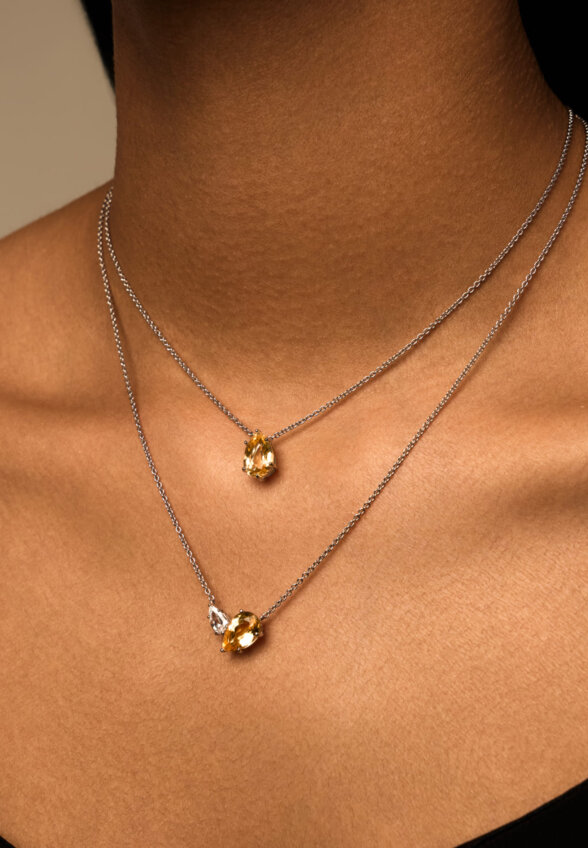 Серебряное колье ЭЙФОРИЯ с цитрином и фианитом MIE