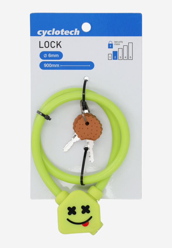 Замок велосипедный с ключами детский Cyclotech CLK-2, Зеленый