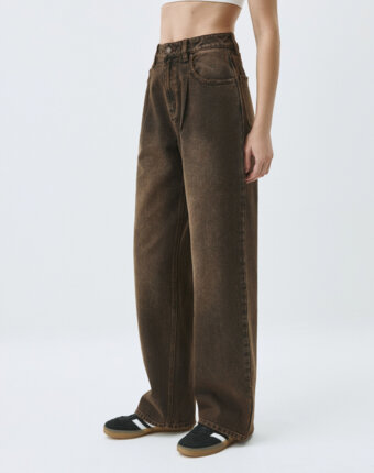 Винтажные джинсы Wide Leg со складками женщинам