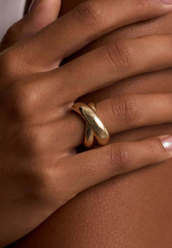 Кольцо кросс из серебра в покрытии желтое золото MIE