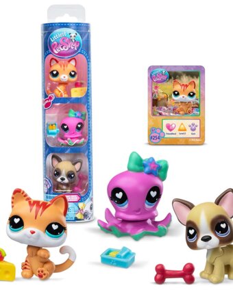 Игровой набор LITTLEST PET SHOP "Три друга", Веселый пир, кошка, осьминог, французский бульдог детям