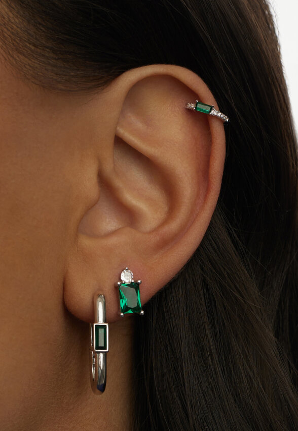 Серьги пусеты Энергия с зелёным фианитом из серебра MIE