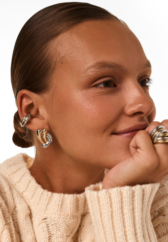 Серебряный перекрестный кафф биколор MIE