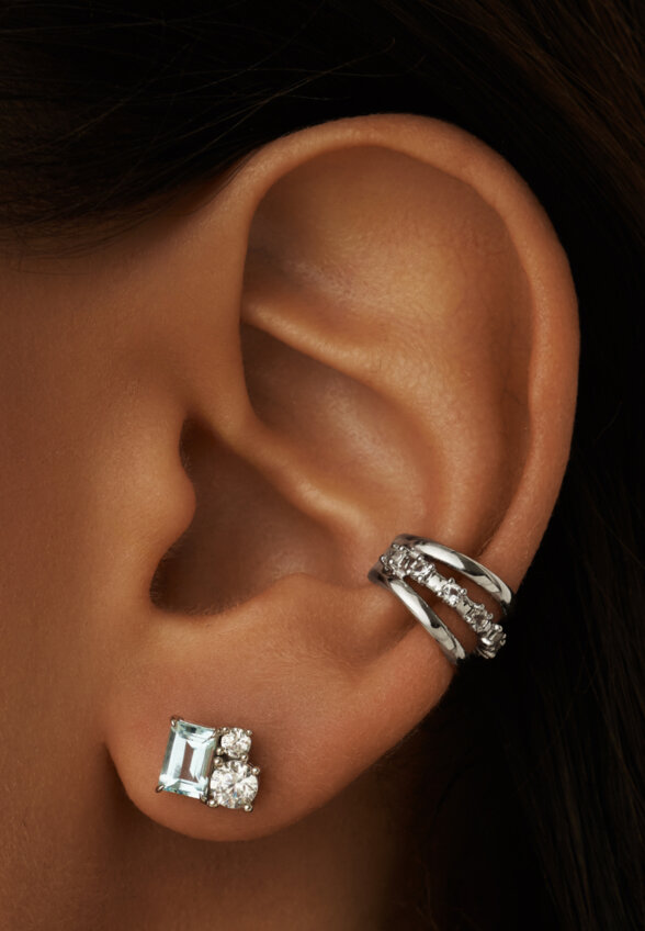 Серебряный тройной кафф ЧИСТОТА с белыми топазами MIE