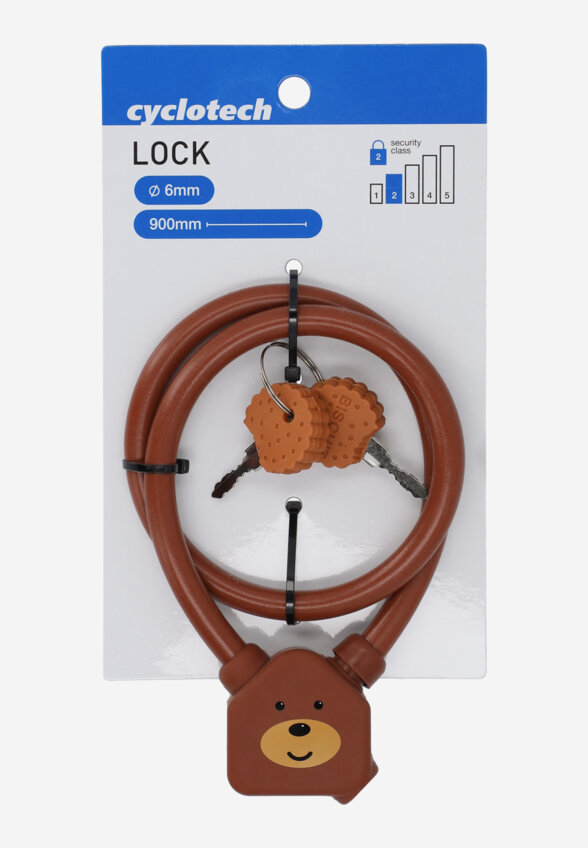 Замок велосипедный с ключами детский Cyclotech CLK-2, Коричневый