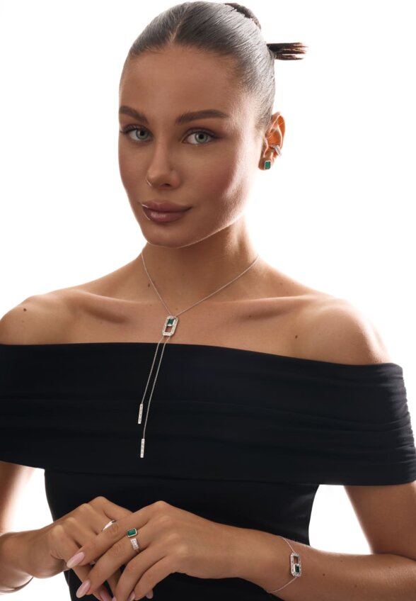 Серебряные серьги ГАРМОНИЯ с зеленым агатом MIE