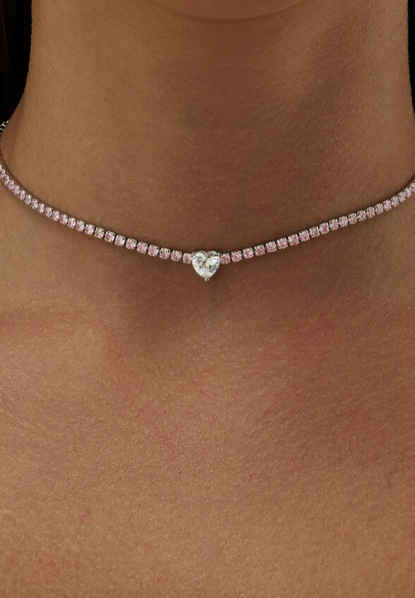 Теннисное серебряное колье-чокер Симона с фианитами MIE