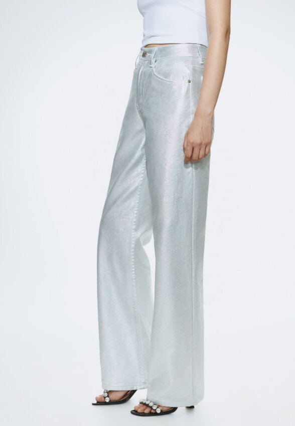 Джинсы Wide Leg с эффектом металлик
