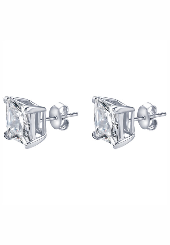 Cеребряные квадратные серьги-гвоздики с фианитом 6 мм MIE