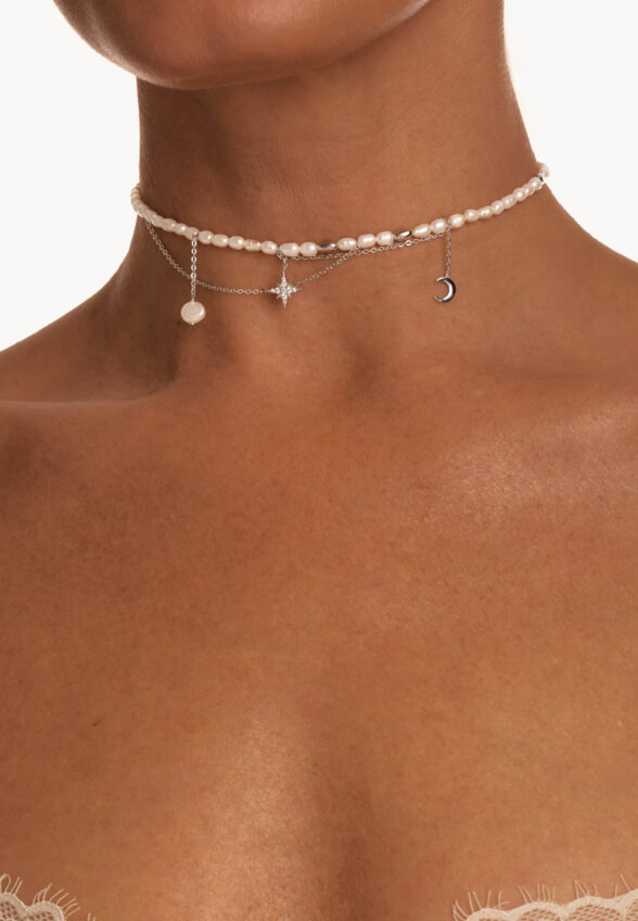 Серебряное колье-чокер ГАЛАТЕЯ с натуральным жемчугом MIE