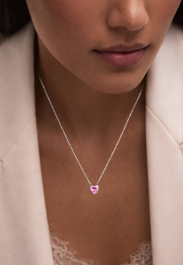 Серебряное колье ЛЮБОВЬ с розовым сердцем MIE