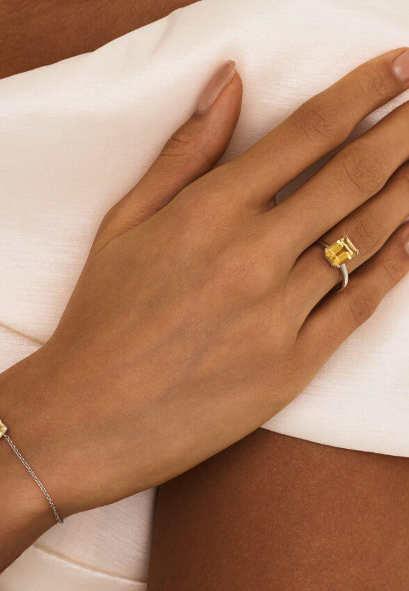 Серебряное кольцо ЭЙФОРИЯ с цитрином Эмеральд MIE