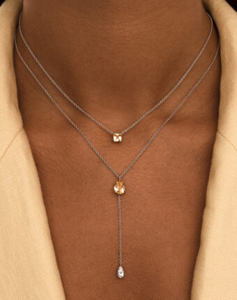 Серебряное колье-галстук ЭЙФОРИЯ с цитрином и фианитом MIE женщинам