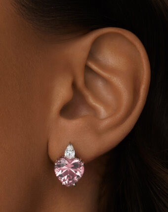 Серебряные серьги-пусеты ЛЮБОВЬ с розовым сердцем MIE женщинам