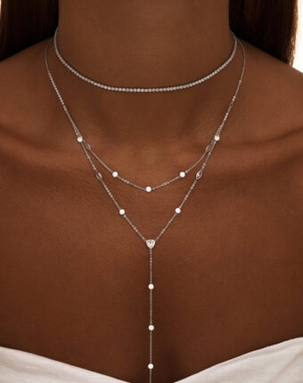 Двойное колье-галстук из серебра с фианитами MIE женщинам