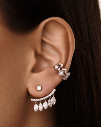 Акцентные серьги-джекеты из серебра с фианитами MIESTILO  MIE женщинам