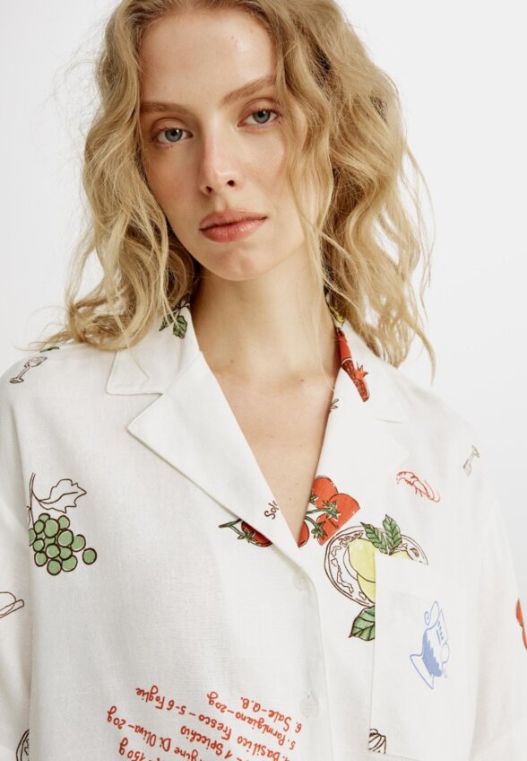 Рубашка из смесовой вискозы и льна с принтом