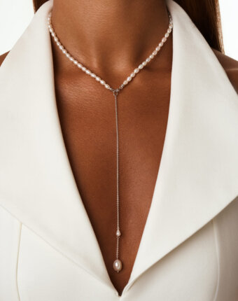 Серебряное колье-галстук СИЦИЛИЯ с барочной жемчужиной MIE женщинам