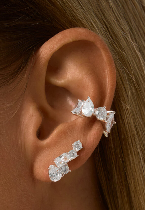 Серебряные серьги-клаймберы с фианитами MIE