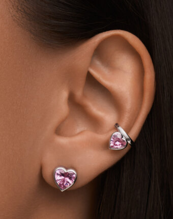 Серебряные серьги-пусеты ЛЮБОВЬ с розовым сердцем MIE женщинам