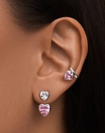 Серебряный кафф ЛЮБОВЬ с розовым сердцем MIE женщинам