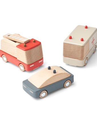 Набор спасательных машинок ЛИВУД (LIEWOOD) "Поселок", 3 шт, мульти микс с серо-синим детям