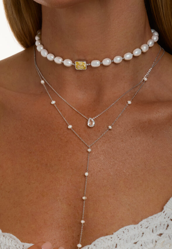 Серебряное колье ЭРОС на тонкой цепочке с горным хрусталем MIE