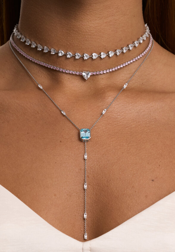 Серебряное колье-галстук ПОЛНОЧЬ с голубым фианитом в огранке Эмеральд MIE