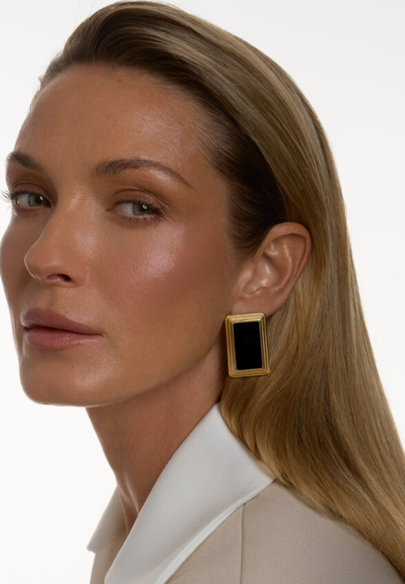 Прямоугольные серьги ВИНТАЖ с черной эмалью MIE