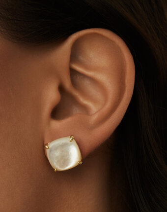 Квадратные серьги с перламутром из серебра в покрытии желтое золото MIE женщинам