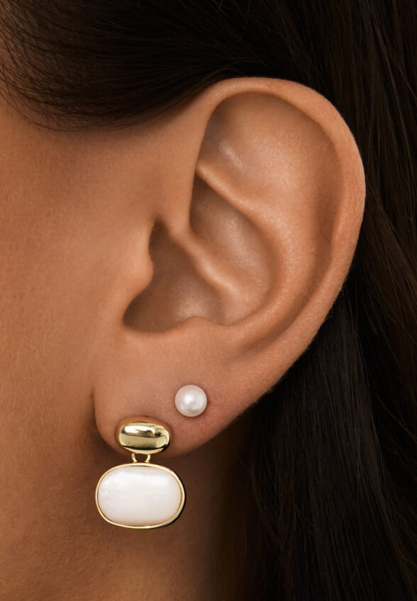 Овальные серьги с перламутром из серебра в покрытии желтое золото MIE